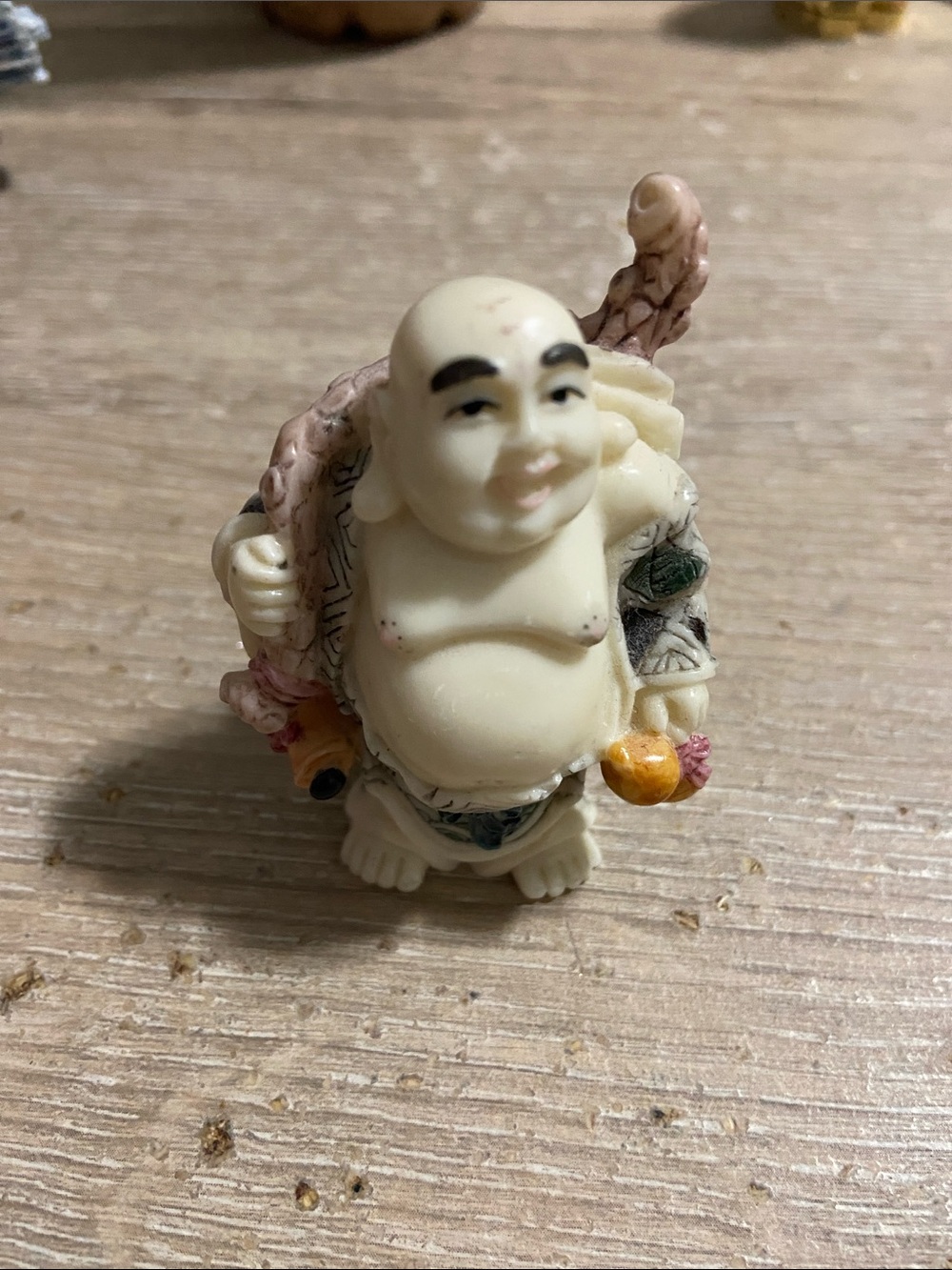 Vintage Ivory Resin Happy Buddha Figurine